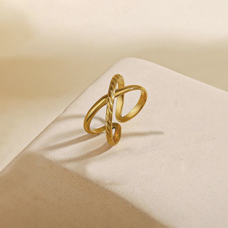 Gold-Plated Anti Tarnish Stainless Steel Cross Shaped Adjustable Ring