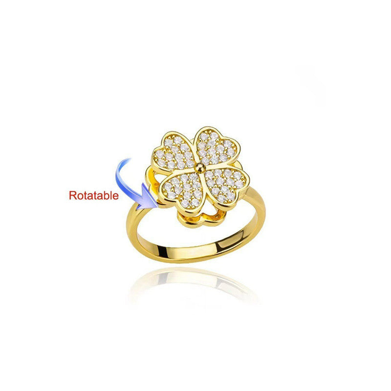 Gold Plated Clover Themed Rotatable Adjustable Ring