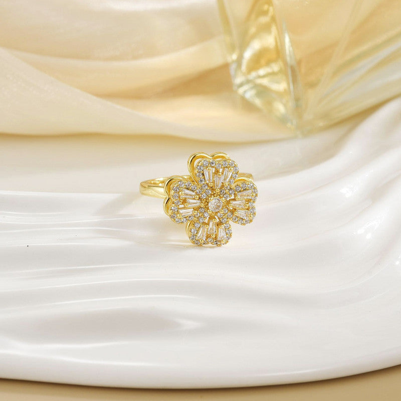 Gold Plated Clover Themed Rotatable Adjustable Ring