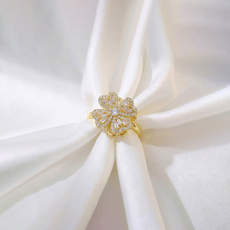 Gold Plated Clover Themed Rotatable Adjustable Ring