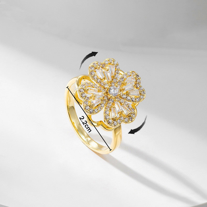 Gold Plated Clover Themed Rotatable Adjustable Ring