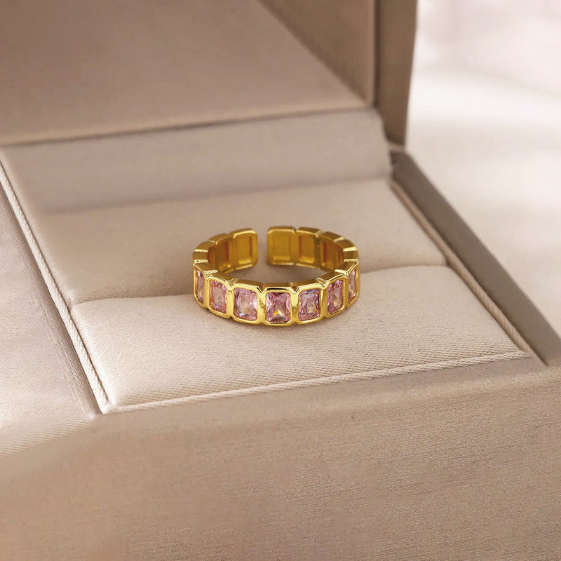 Gold-Plated Pink Square ADs Adjustable Ring