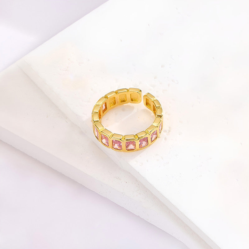 Gold-Plated Pink Square ADs Adjustable Ring