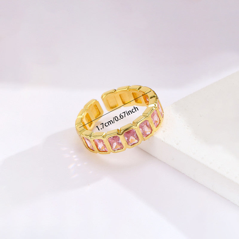 Gold-Plated Pink Square ADs Adjustable Ring