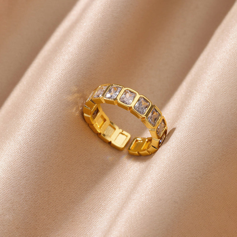 Gold-Plated White Square ADs Adjustable Ring