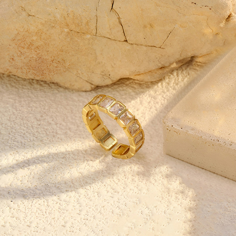 Gold-Plated White Square ADs Adjustable Ring