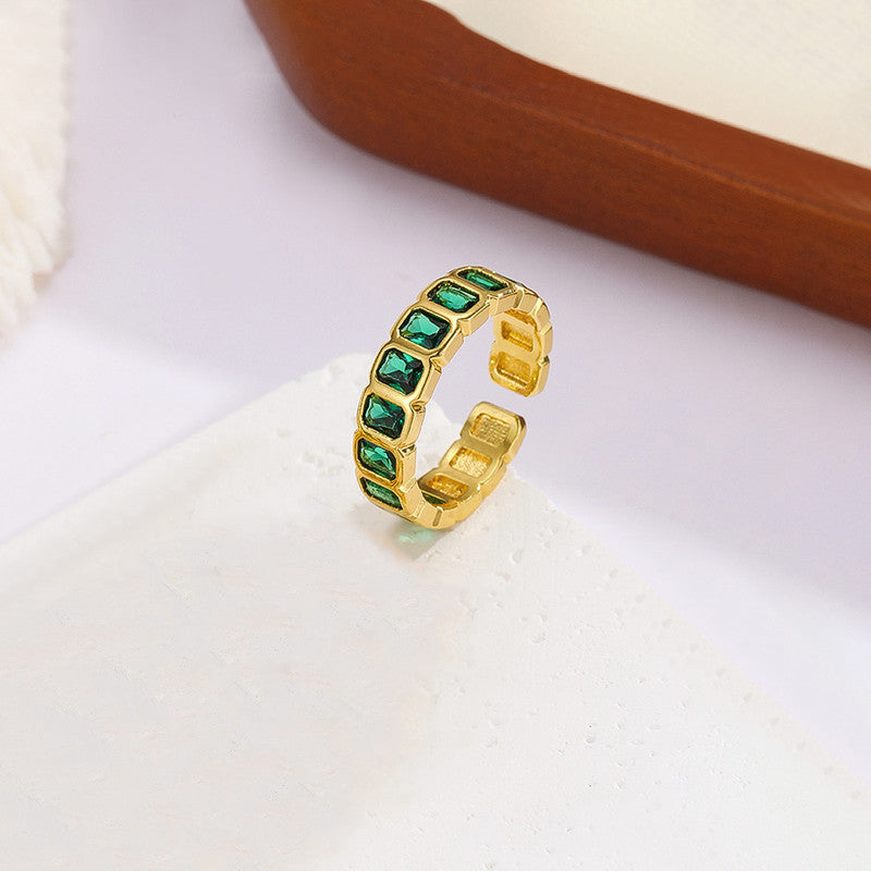 Gold-Plated Green Square ADs Adjustable Ring