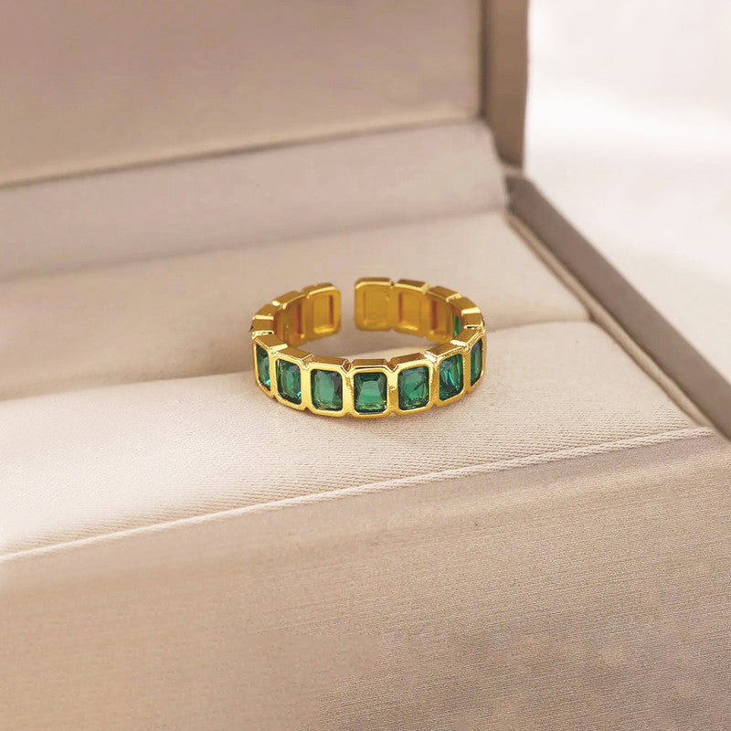 Gold-Plated Green Square ADs Adjustable Ring