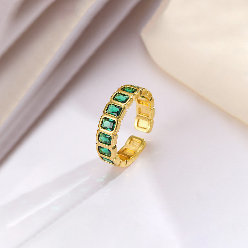 Gold-Plated Green Square ADs Adjustable Ring
