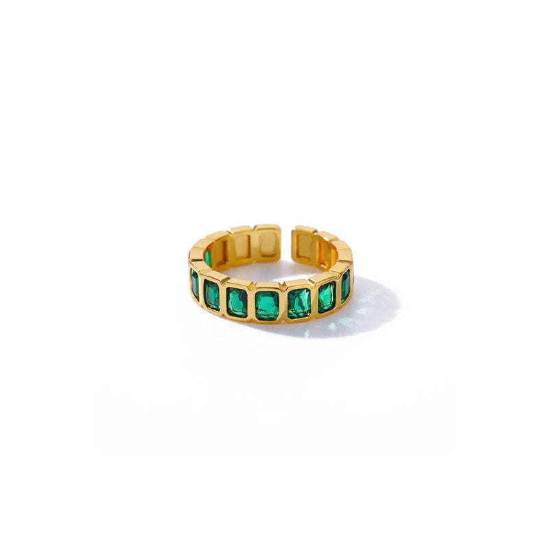 Gold-Plated Green Square ADs Adjustable Ring