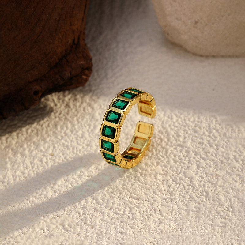 Gold-Plated Green Square ADs Adjustable Ring