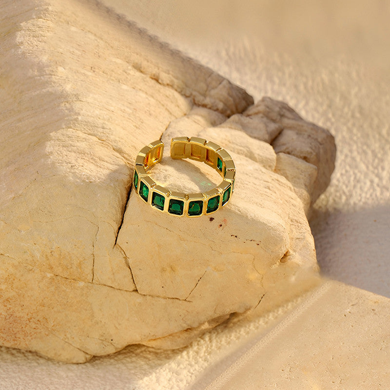 Gold-Plated Green Square ADs Adjustable Ring