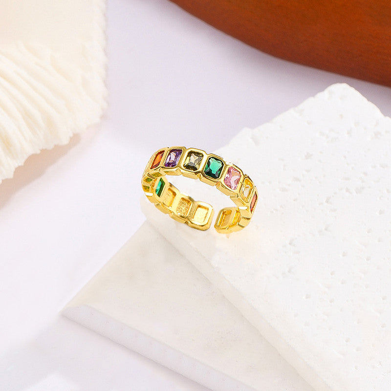 Gold-Plated Multicolor Square ADs Adjustable Ring