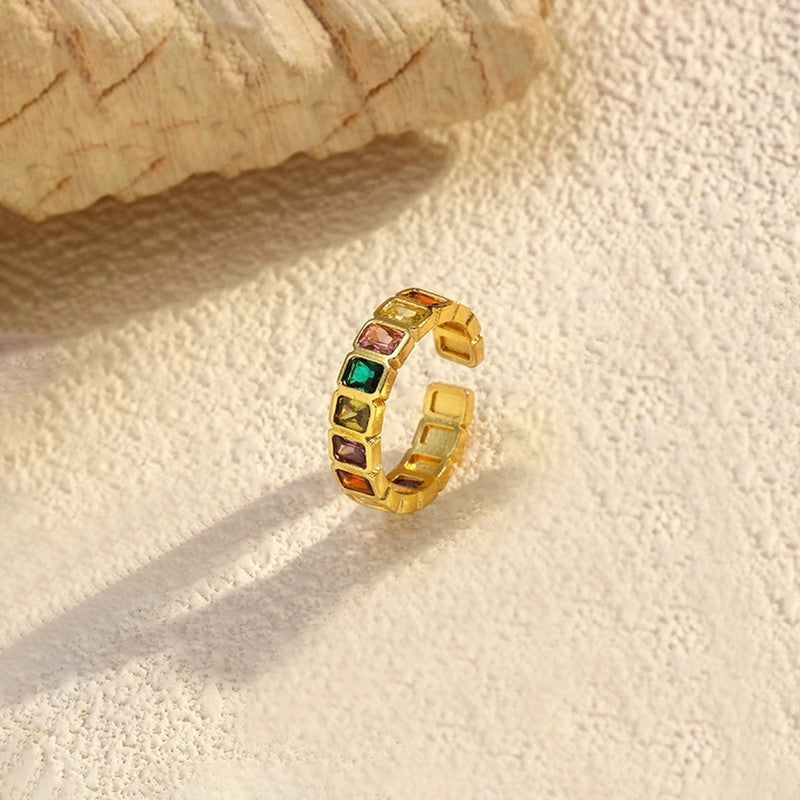 Gold-Plated Multicolor Square ADs Adjustable Ring