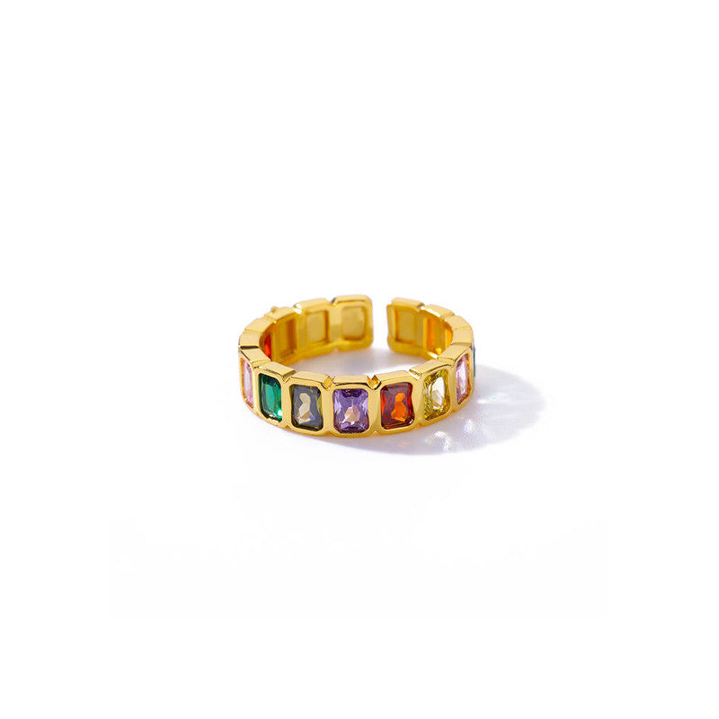 Gold-Plated Multicolor Square ADs Adjustable Ring