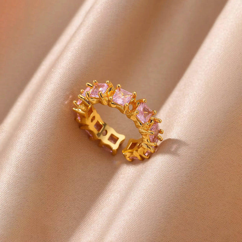 Gold-Plated Multicolor Square ADs Adjustable Ring
