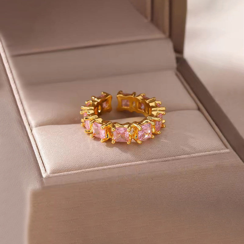 Gold-Plated Multicolor Square ADs Adjustable Ring