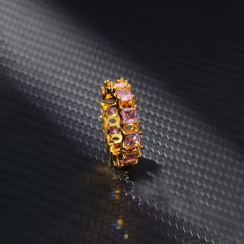 Gold-Plated Multicolor Square ADs Adjustable Ring