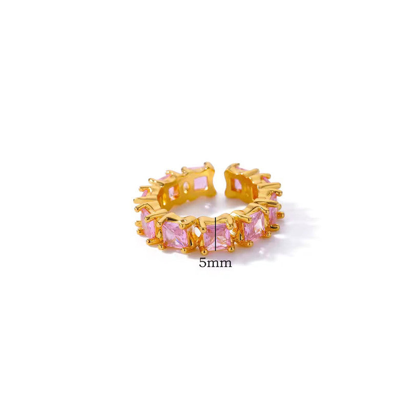 Gold-Plated Multicolor Square ADs Adjustable Ring