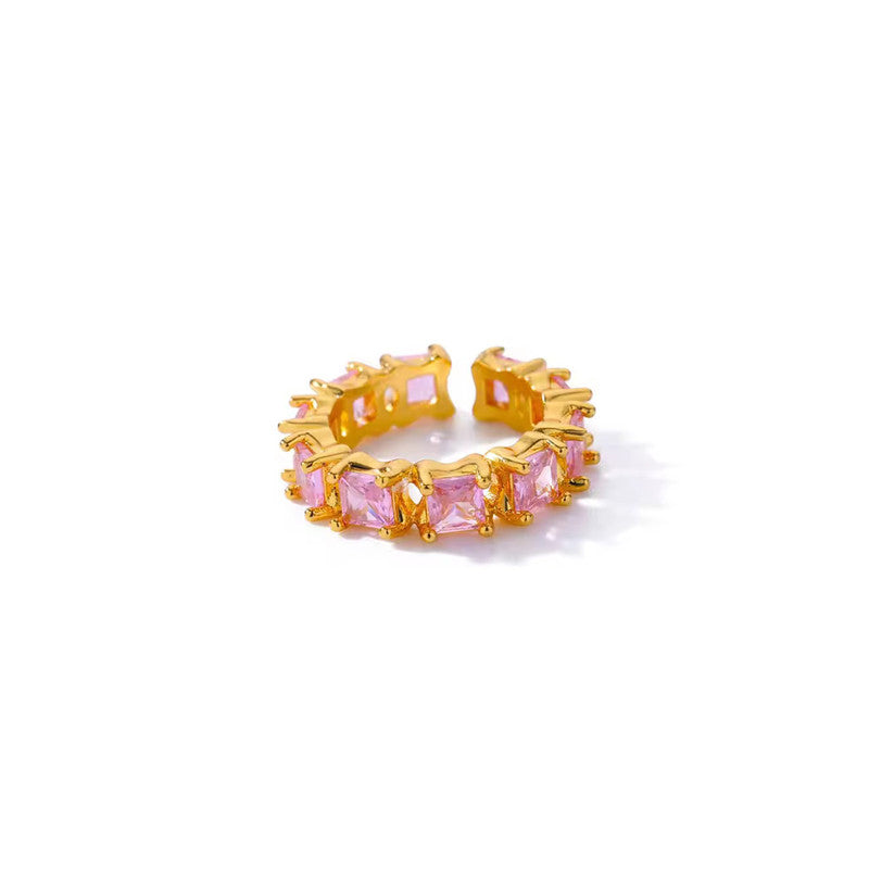 Gold-Plated Multicolor Square ADs Adjustable Ring