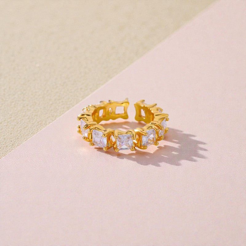 Gold-Plated White Square ADs Adjustable Ring