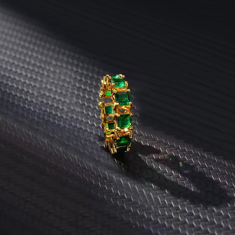 Gold-Plated Green Square ADs Adjustable Ring
