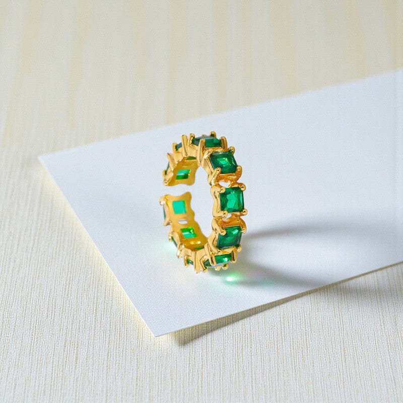 Gold-Plated Green Square ADs Adjustable Ring