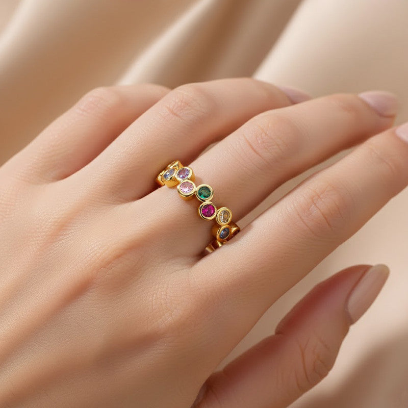 Gold-Plated Multicolor Round ADs Adjustable Ring