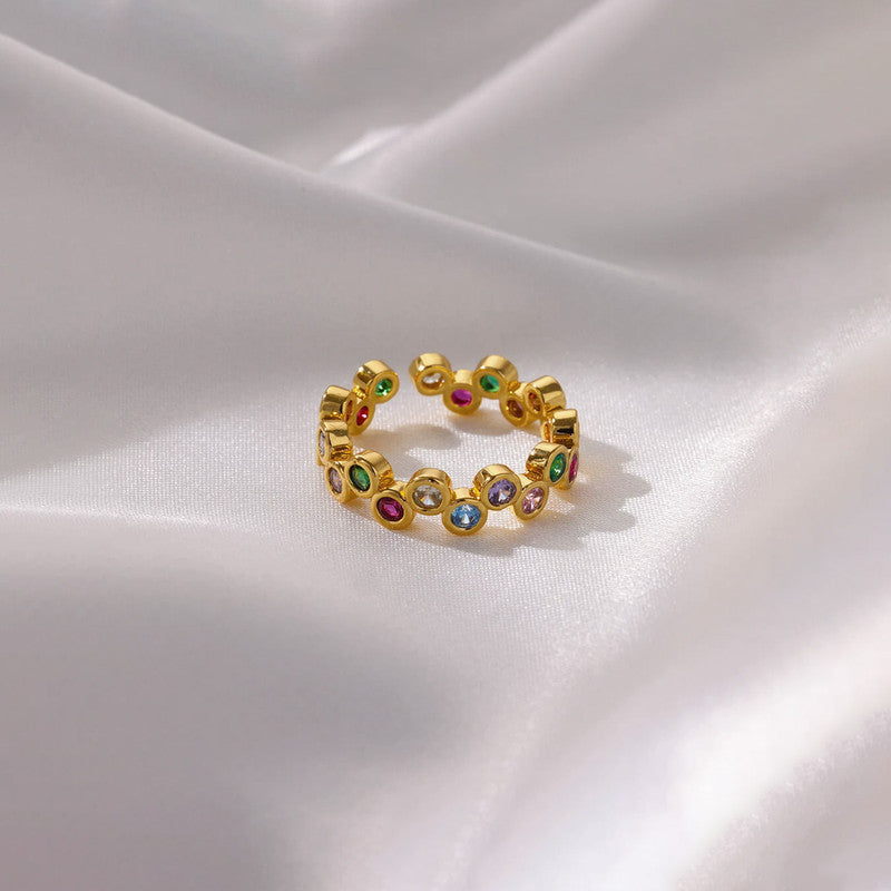 Gold-Plated Multicolor Round ADs Adjustable Ring