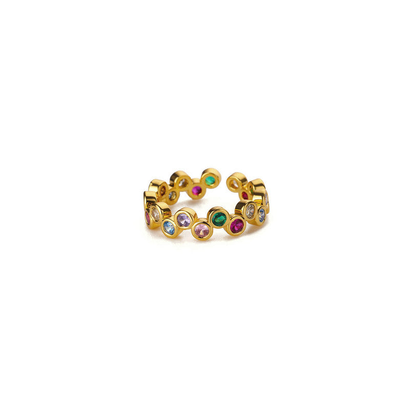 Gold-Plated Multicolor Round ADs Adjustable Ring
