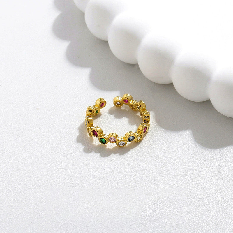 Gold-Plated Multicolor Round ADs Adjustable Ring