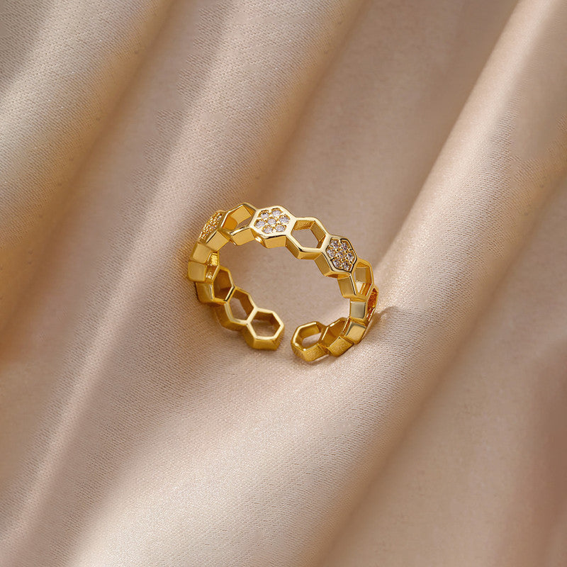 Gold-Plated Hexagonal Adjustable Ring