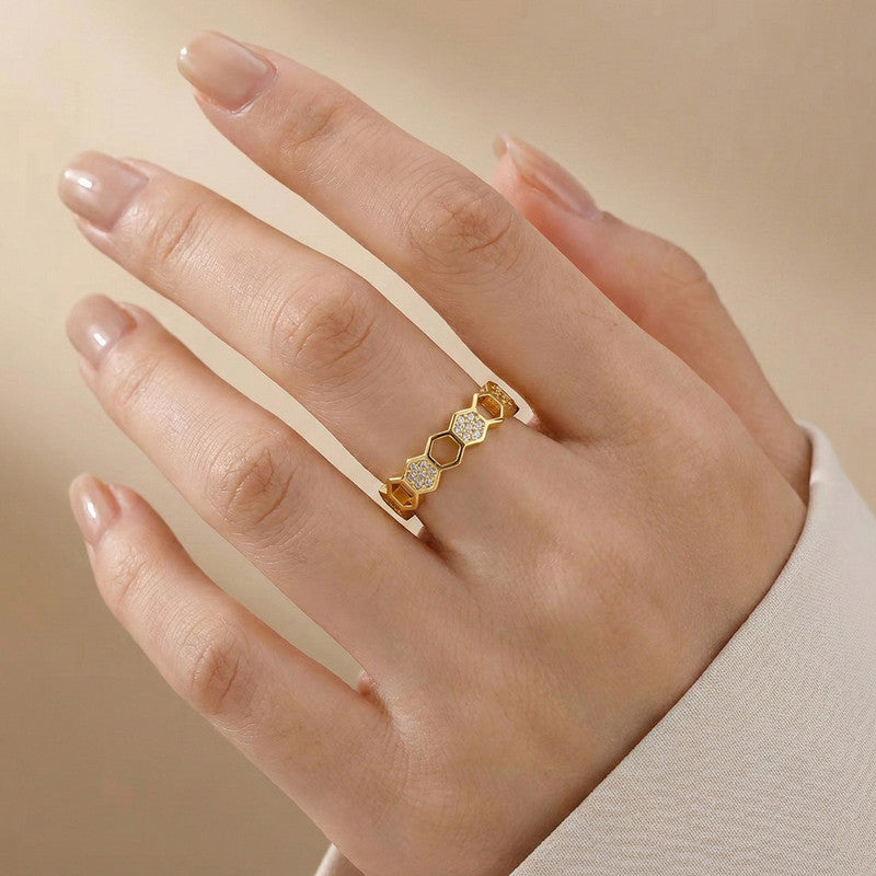 Gold-Plated Hexagonal Adjustable Ring