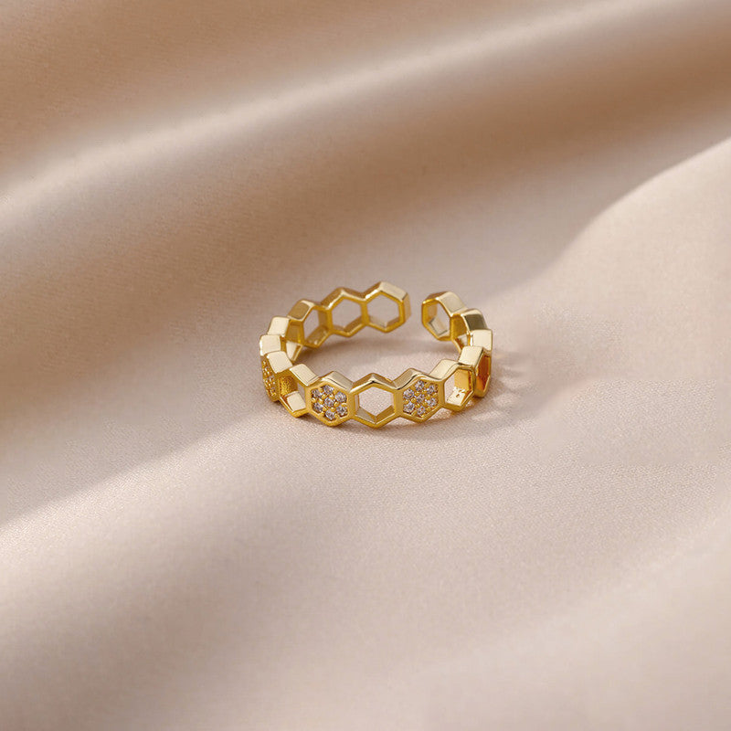 Gold-Plated Hexagonal Adjustable Ring