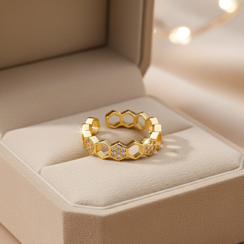 Gold-Plated Hexagonal Adjustable Ring