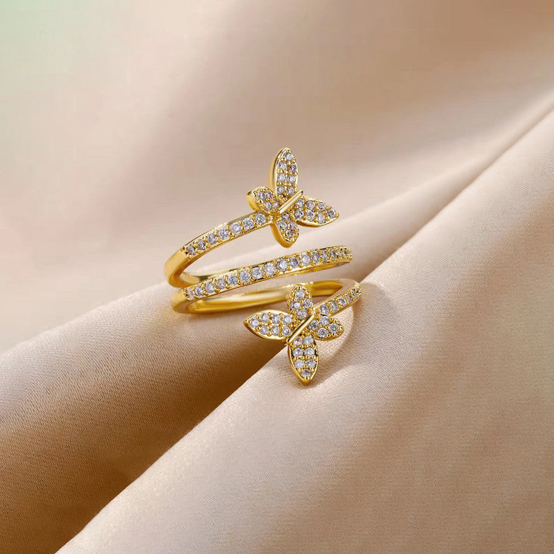 Gold Plated Butterfly Shaped Adjustable Ring