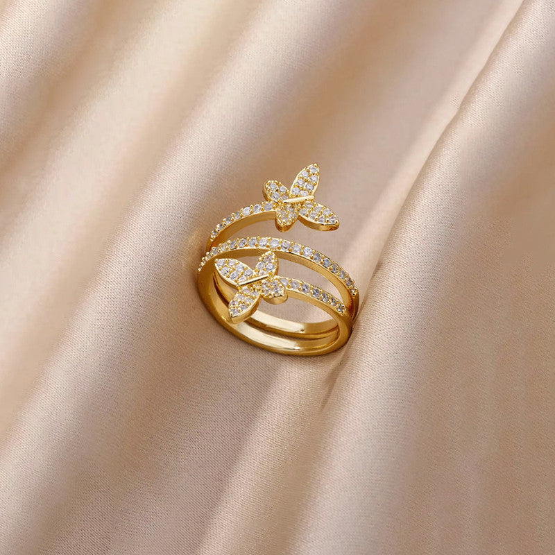 Gold Plated Butterfly Shaped Adjustable Ring