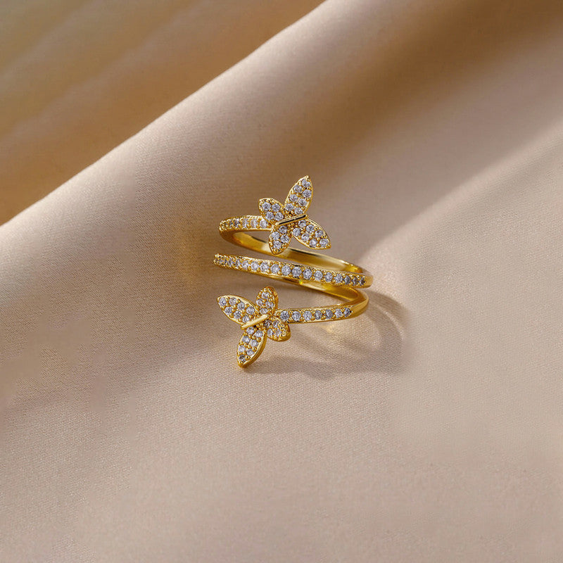 Gold Plated Butterfly Shaped Adjustable Ring