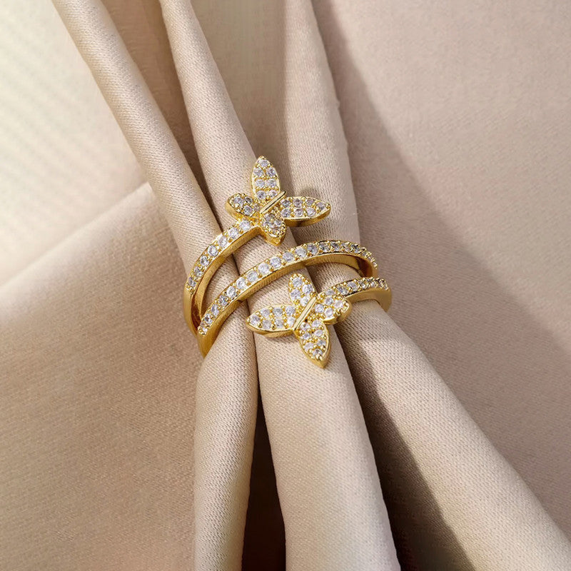 Gold Plated Butterfly Shaped Adjustable Ring
