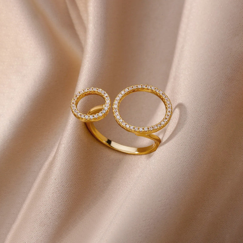 Gold-Plated Large Circular Hoops American Diamond Adjustable Ring