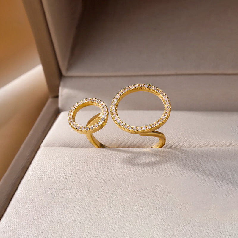 Gold-Plated Large Circular Hoops American Diamond Adjustable Ring