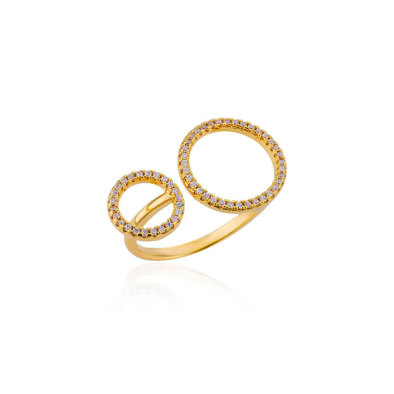Gold-Plated Large Circular Hoops American Diamond Adjustable Ring