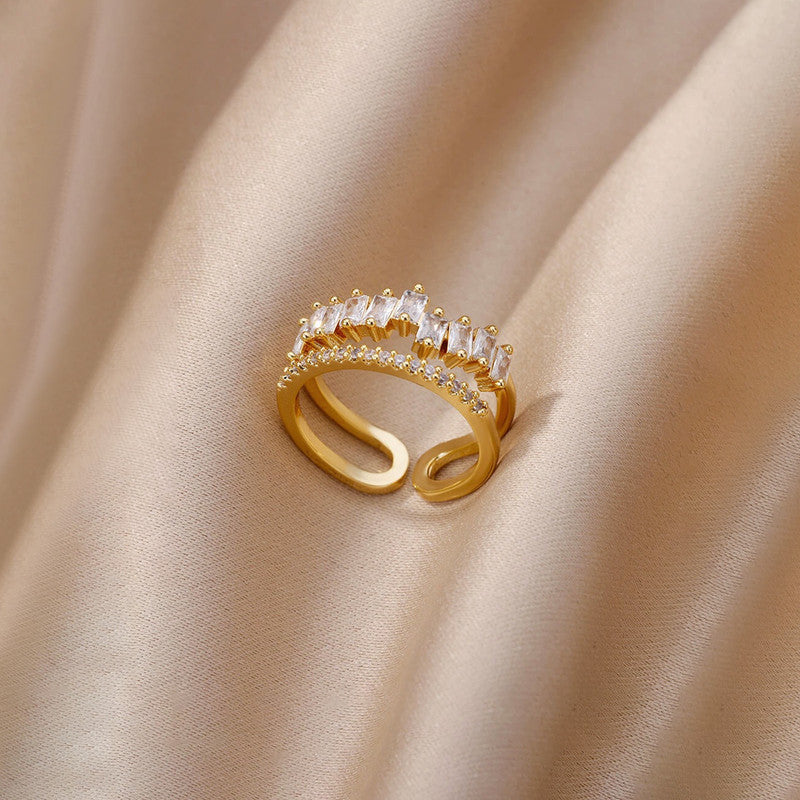 Gold-Plated American Diamond Studded Adjustable Ring