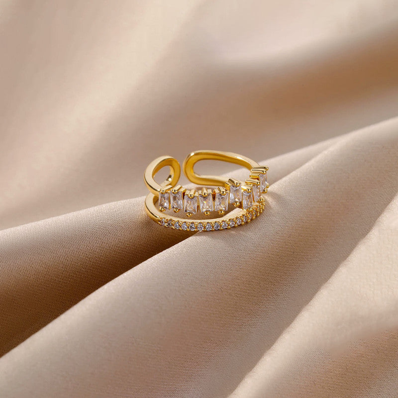 Gold-Plated American Diamond Studded Adjustable Ring