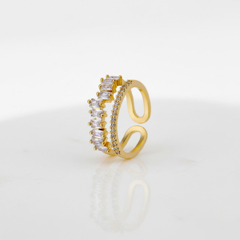 Gold-Plated American Diamond Studded Adjustable Ring