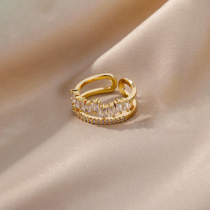 Gold-Plated American Diamond Studded Adjustable Ring