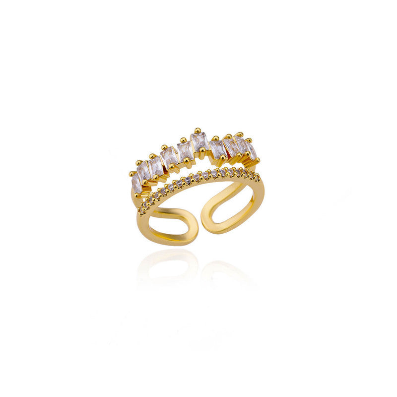 Gold-Plated American Diamond Studded Adjustable Ring