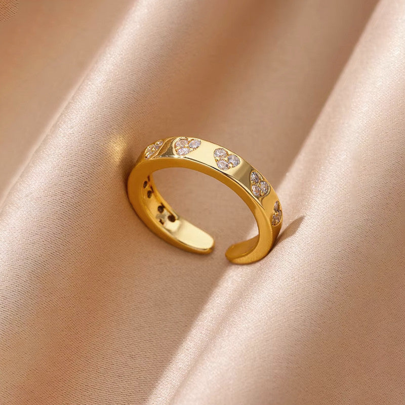 Gold-Plated Heart Themed Adjustable Ring