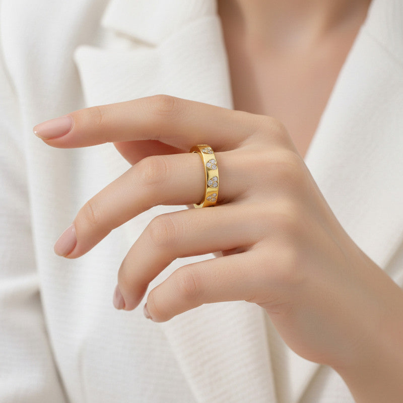 Gold-Plated Heart Themed Adjustable Ring