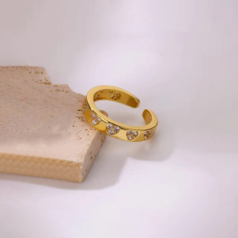 Gold-Plated Heart Themed Adjustable Ring